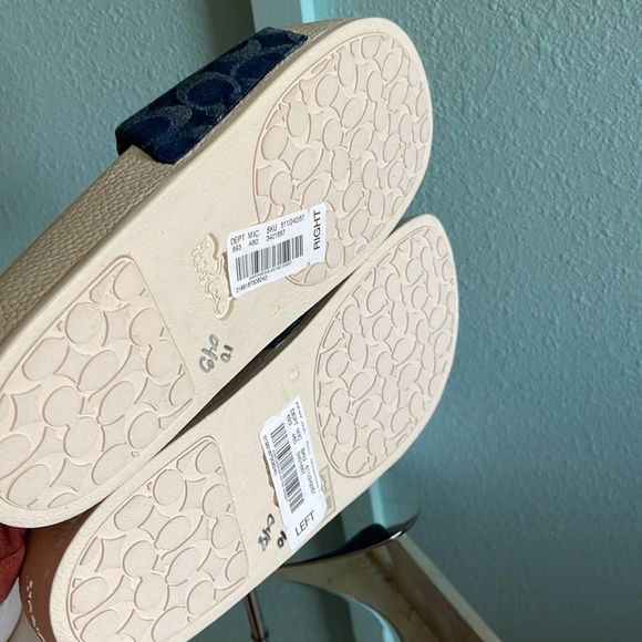 COACH Men's Denim Logo Print Slides in Denim/Chalk Size 10 - Picture 4 of 4